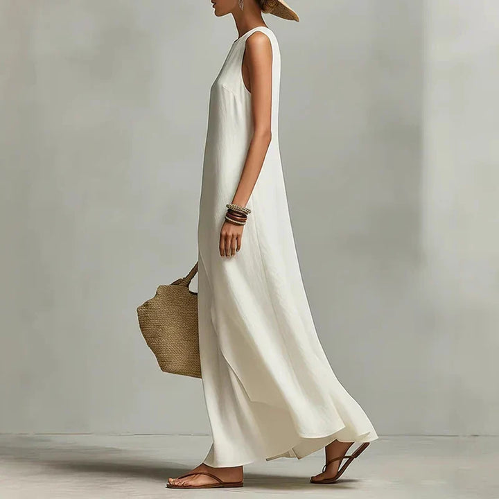 Versatile women's flowing asymmetrical maxi dress, comfortable relaxed fit. Perfect for summer casual and holidays.