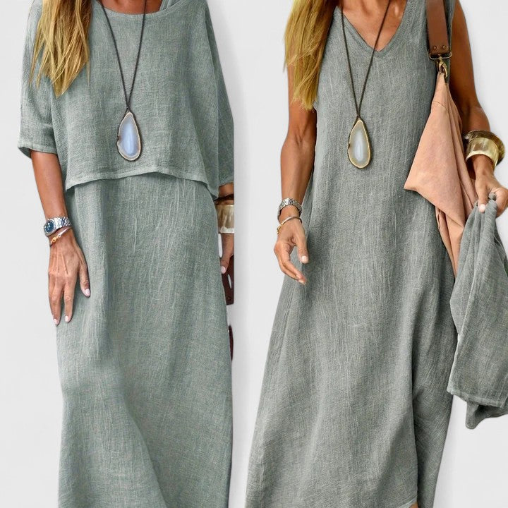 Long layered maxi dress for women, featuring a relaxed, flowy fit for versatile fashion.