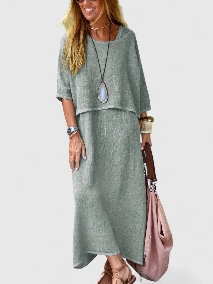 Versatile women's long layered maxi dress, a casual yet elegant choice for spring & summer.