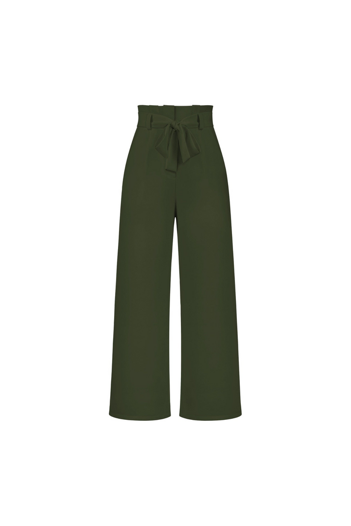 Women's casual wide leg linen trousers, high waist fit.