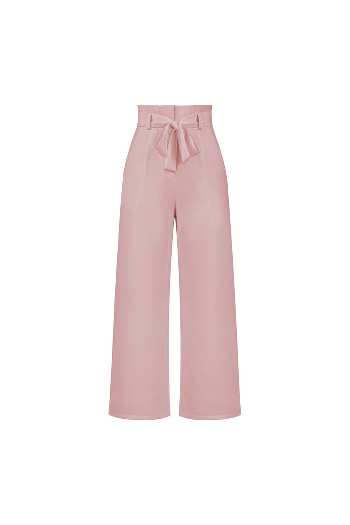 Comfortable women's linen wide leg trousers, breezy design.