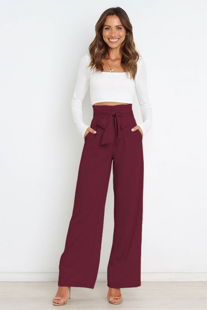 Women's tie-waist linen wide leg pants, chic and comfortable.