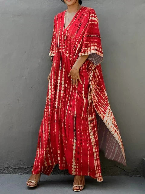 Stylish women's flowing maxi dress, relaxed fit for effortless travel.