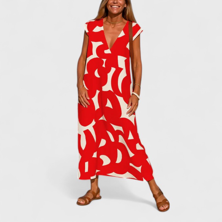 Lightweight, elegant women's flowing V-neck maxi dress, a perfect summer or holiday essential.