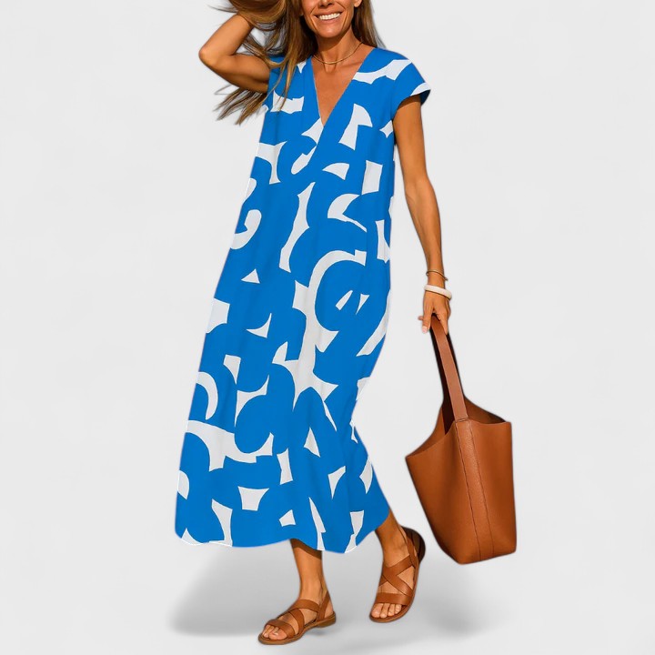 Sleeveless V-neck women's flowing maxi dress in a comfortable, versatile summer style.