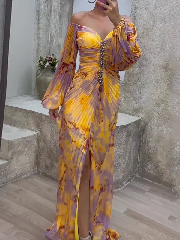 Chic women's V-neck long sleeve wrap maxi dress, ideal for formal events & summer parties.