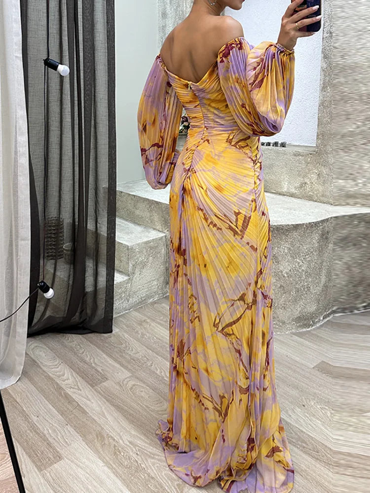 Elegant women's V-neck flowing maxi dress, a stylish choice for wedding guests & formal occasions.
