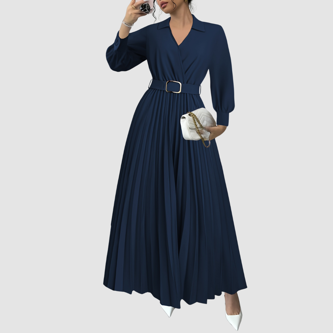Sophisticated women's V-neck maxi dress, versatile for casual or formal wear, day to night elegance.