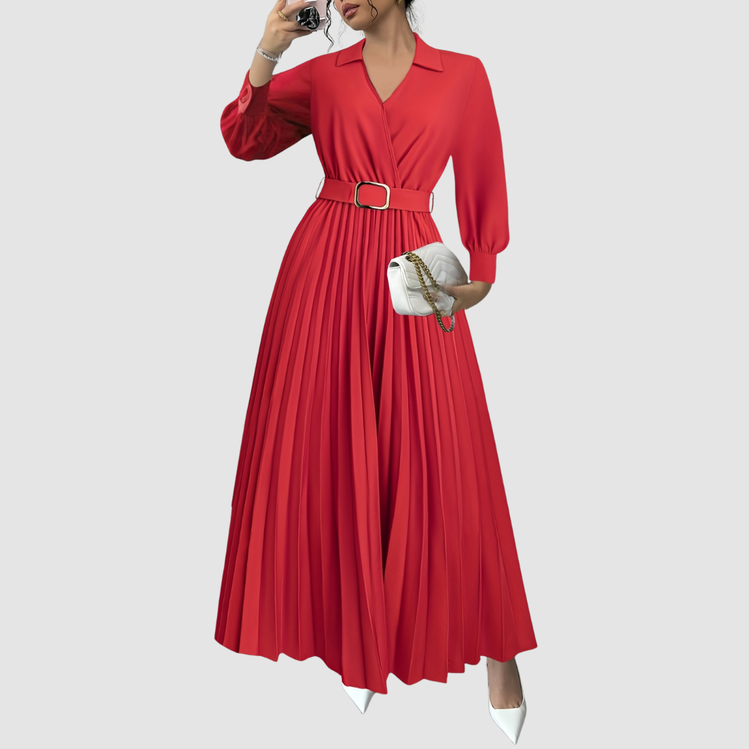 Chic women's V-neck flowing maxi dress with long sleeves, offering everyday elegance and sophisticated style.