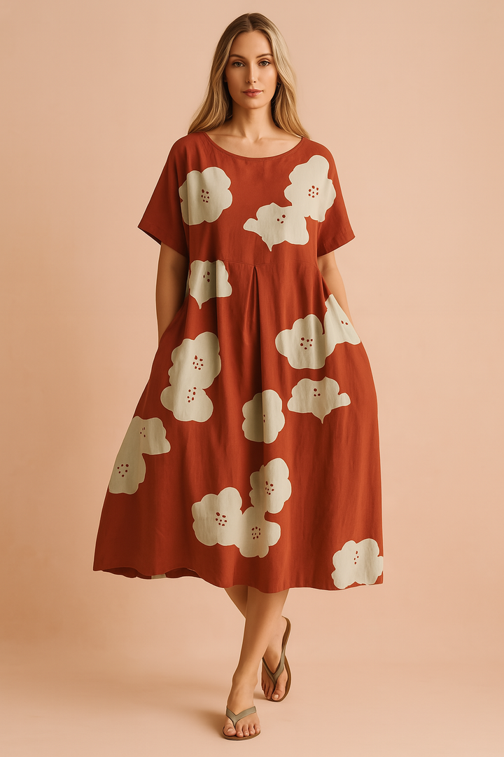 Relaxed fit women's flowy floral boho dress, an elegant casual maxi perfect for spring & summer comfort.