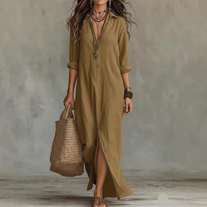 Lightweight summer maxi dress, comfortable and elegant for vacation, beach, or casual wear.