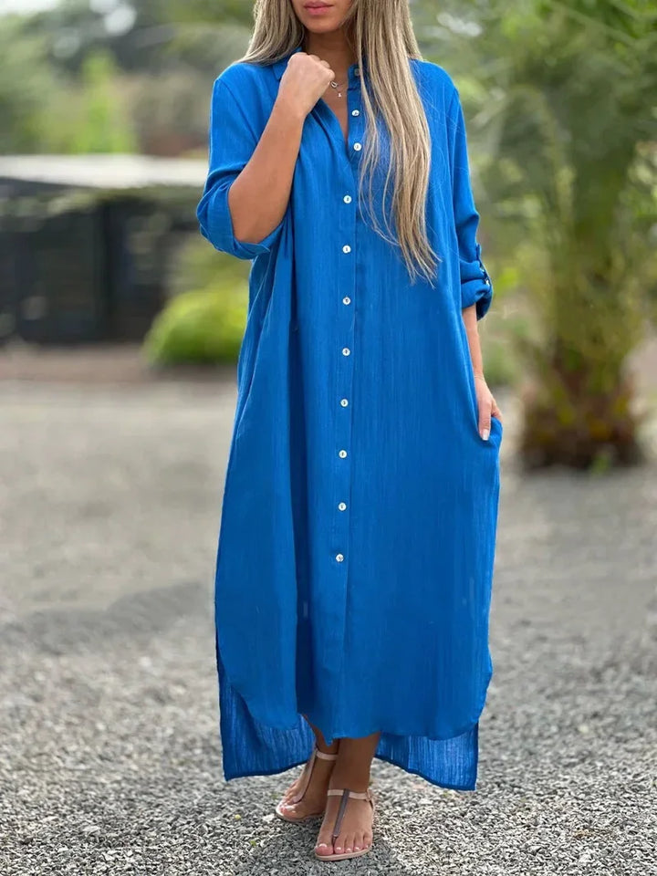 Plus size women's summer maxi dress, offering a loose, comfortable fit for all seasonal fashion needs.