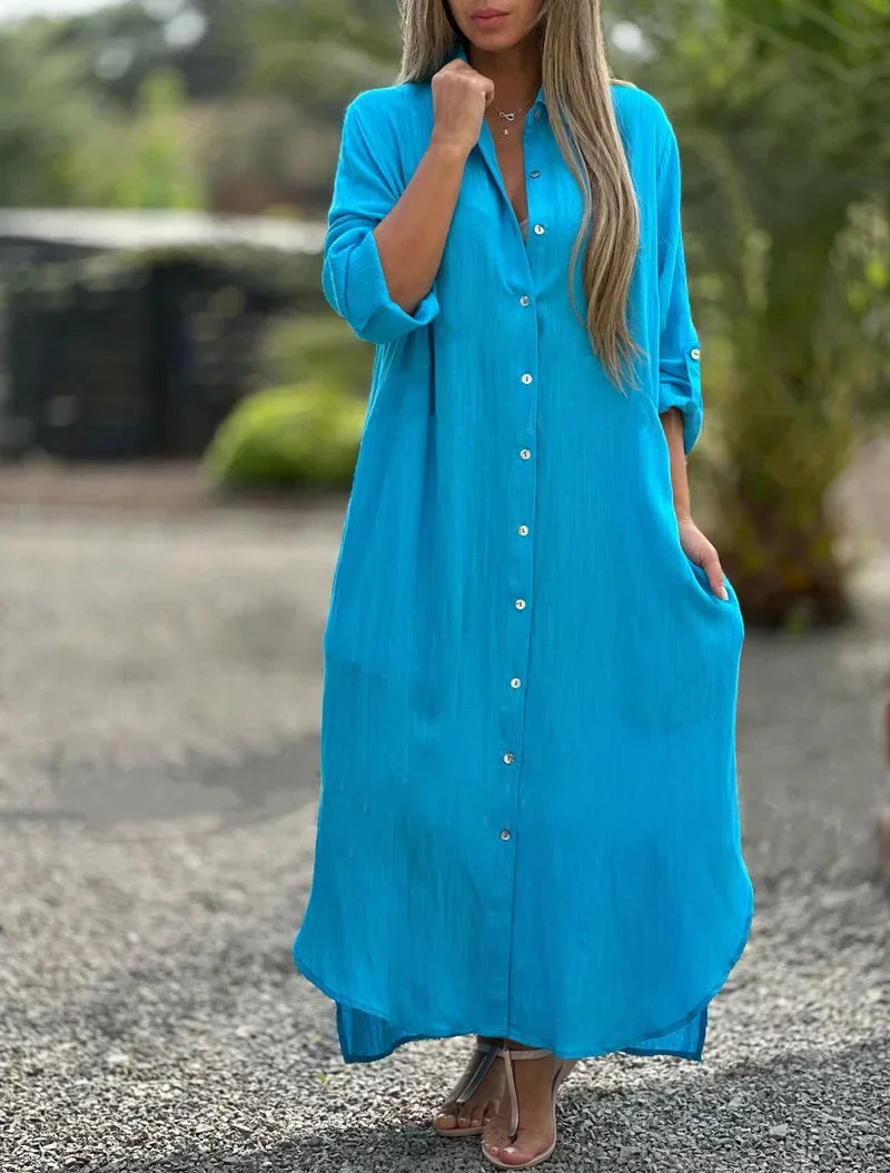 Effortless women's summer maxi dress, a flowy & comfortable design for beach outings and vacations.