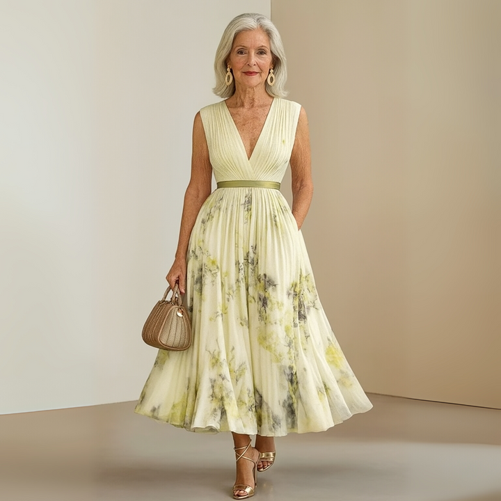 Women's summer maxi dress with beautiful drape. Sleeveless, flowy & feminine for any warm occasion.
