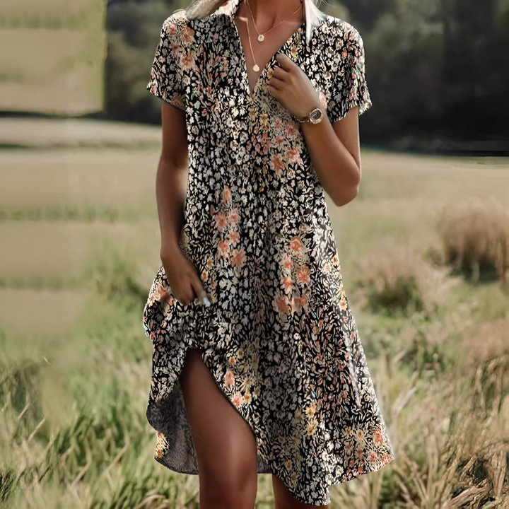 Versatile women's flowy midi dress with tie waist. Perfect for summer, spring, vacation, casual to elegant.