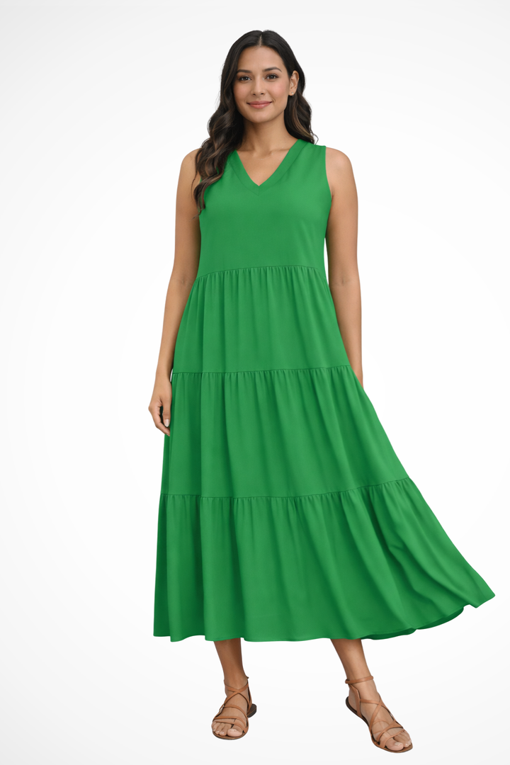 Women's flowy tiered maxi summer dress, perfect for beach or casual wear.