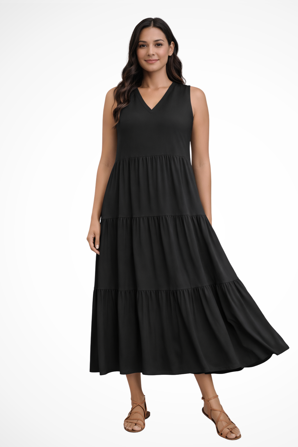 Breathable V-neck sleeveless maxi dress for women, great for warm weather.