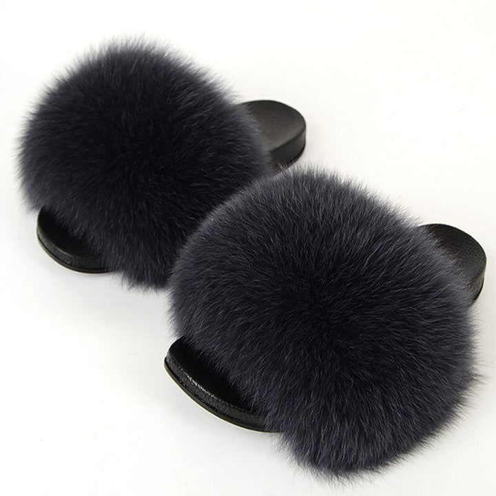 Women's fluffy open-toe slide slippers with non-slip sole, great comfort casual house shoes.