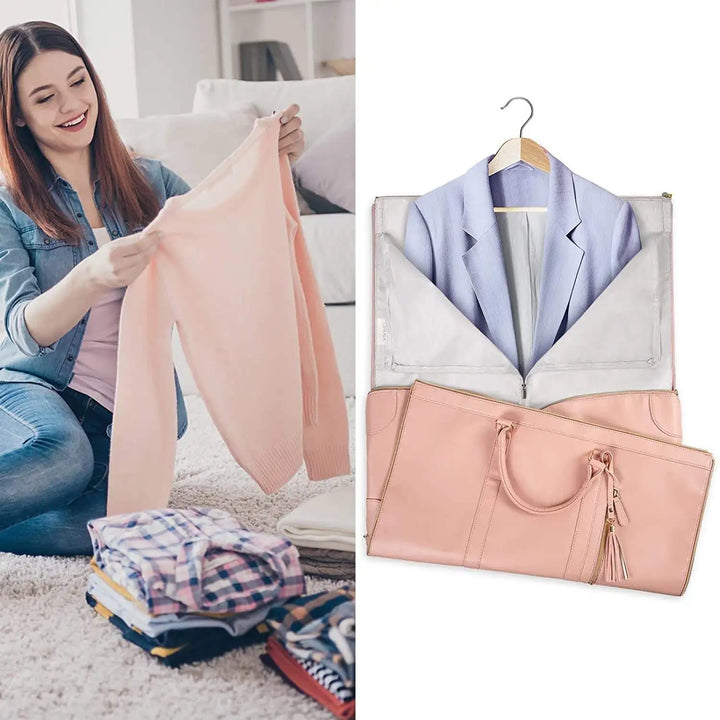 Women's foldable smart carry-on travel bag with multiple compartments for efficient packing.