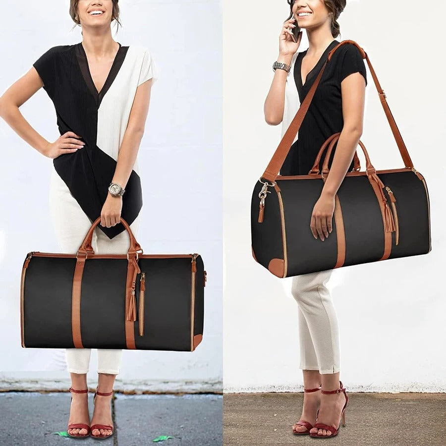 Foldable smart travel bag for women: a versatile carry-on luggage with various organizing pockets.