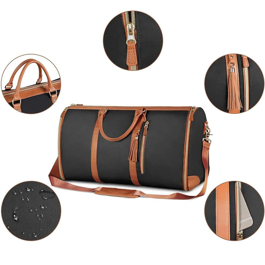 Women's weekend travel bag, a foldable smart carry-on with secure, multi-compartment storage.