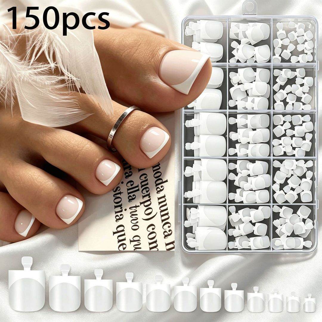 Easy-apply French tip press-on nails, 150 count, for women seeking elegant and quick nail solutions.
