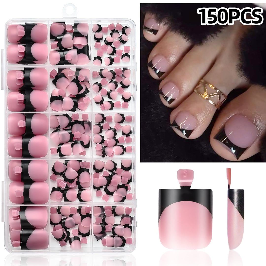 Achieve a professional French manicure at home with this 150 pc set of false nails for women.