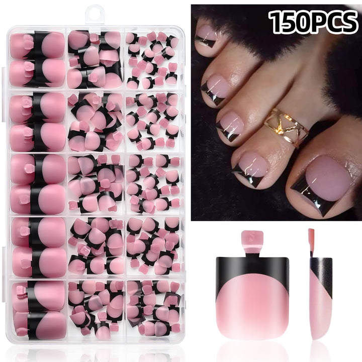 Achieve a professional French manicure at home with this 150 pc set of false nails for women.