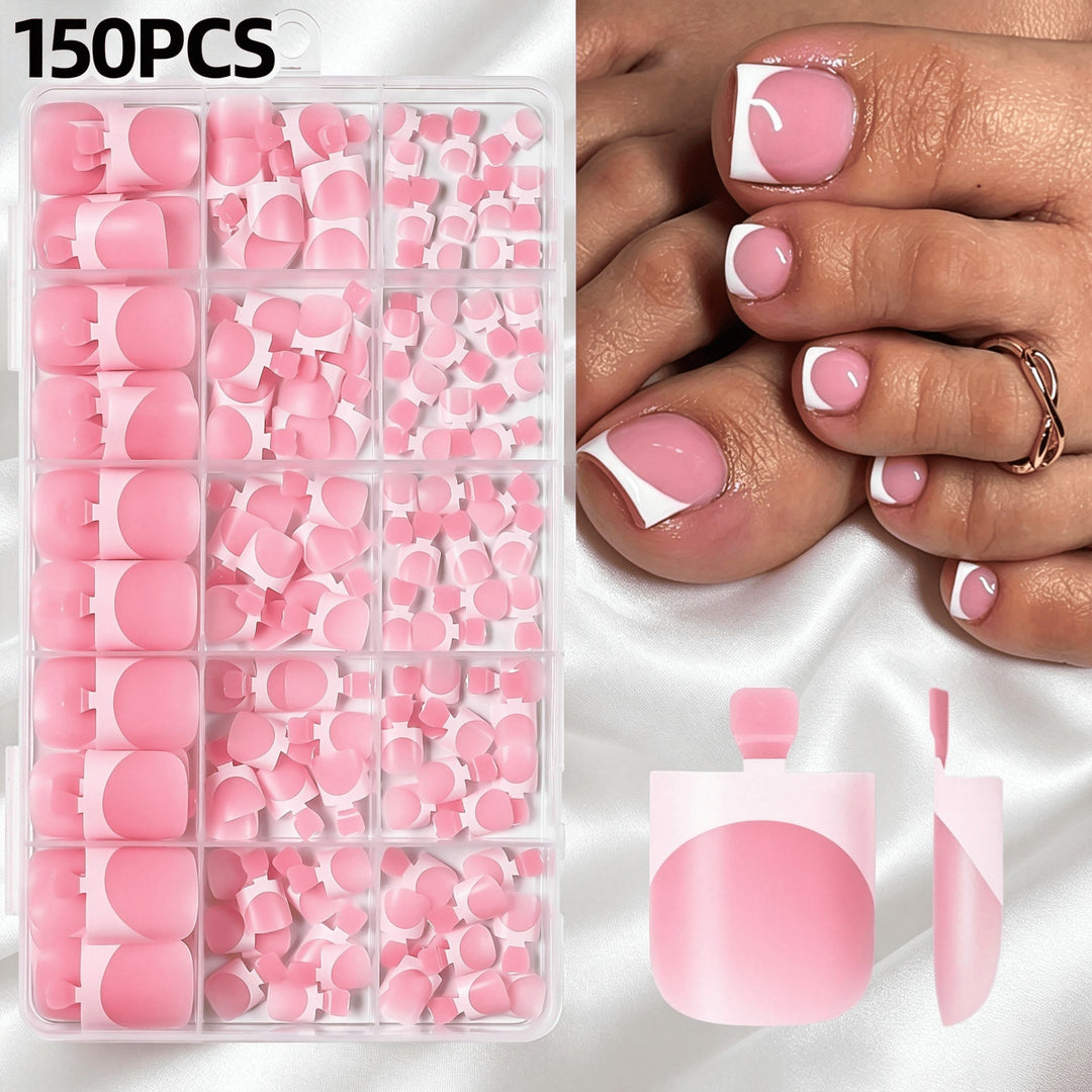 DIY French tip false nail set for women, 150 pieces for creating elegant and timeless nail art.
