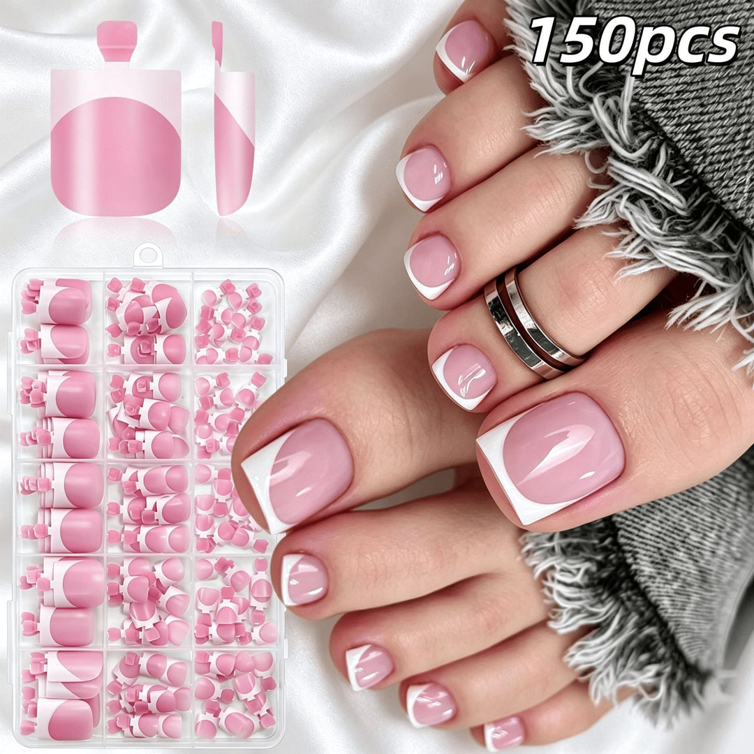 150 Pcs Women's French tip press-on nails for easy application & stylish beauty.
