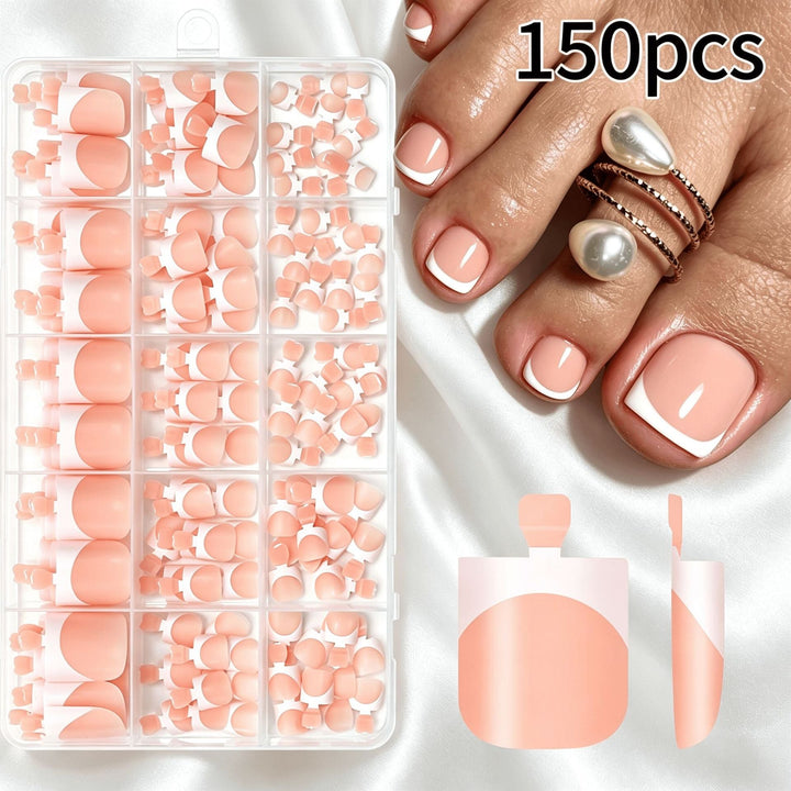 Women's reusable French tip press-on nails, 150 count, for quick and elegant nail transformations.