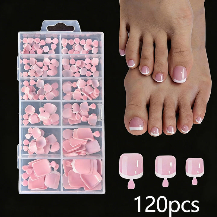 Women's French Tip Toenail Art Kit for elegant DIY pedicures. Achieve classic beauty with this nail art set.