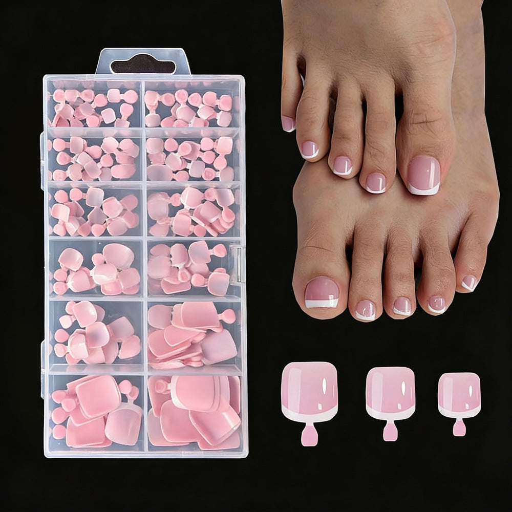 Achieve elegant French tip toenail art with this comprehensive pedicure kit. Perfect for DIY beauty.