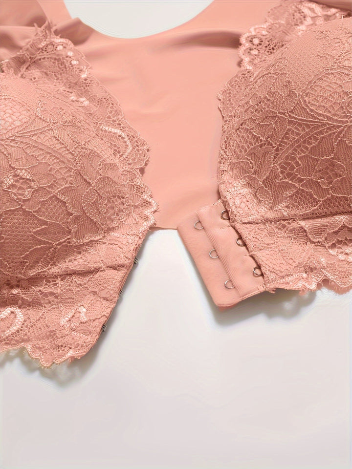 Comfortable and stylish women's wireless front closure lace bras in a convenient 2-pack.