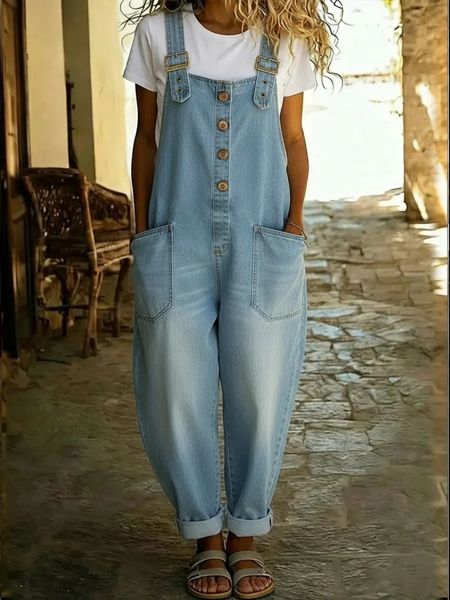 Comfortable women's relaxed fit jumpsuit, ideal for summer and warm weather. Effortless casual style.