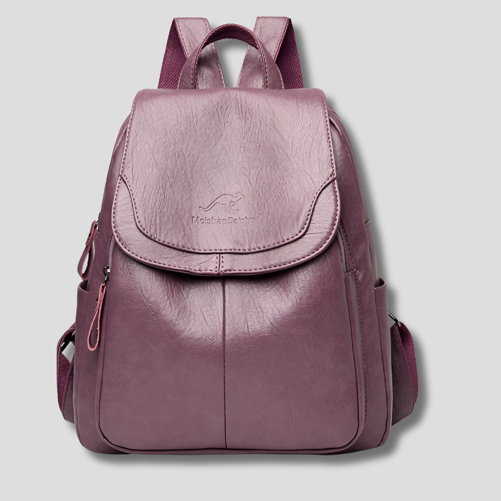 Functional anti-theft women's backpack made of embossed genuine leather, a stylish and secure bag for daily essentials.