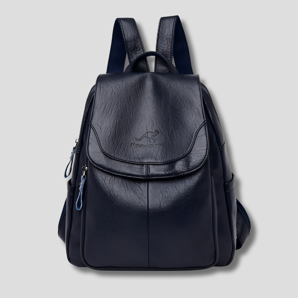 Secure anti-theft travel backpack for women in embossed genuine leather, a stylish and practical shoulder bag.