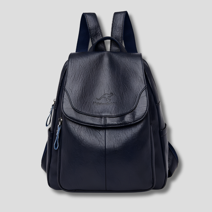 Secure anti-theft travel backpack for women in embossed genuine leather, a stylish and practical shoulder bag.