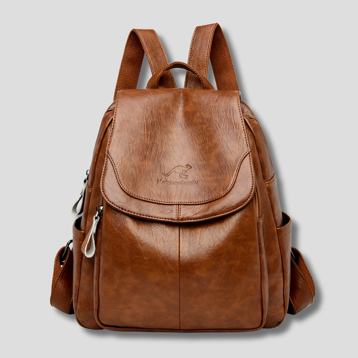 Elegant embossed genuine leather backpack for women, anti-theft design makes it a secure and stylish daily use bag.