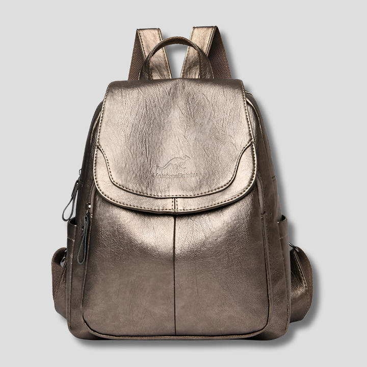 Premium genuine leather anti-theft backpack for women, featuring a chic embossed design for secure daily & travel.