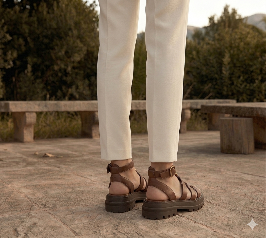 Fashionable women's gladiator sandals with a trendy chunky sole, offering comfort and style for summer outings.