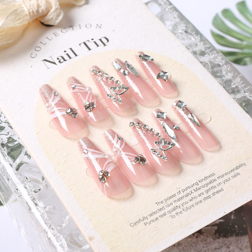 Sparkling crystal press-on nails for women. Glamorous fake nail art set, reusable & easy instant manicure.