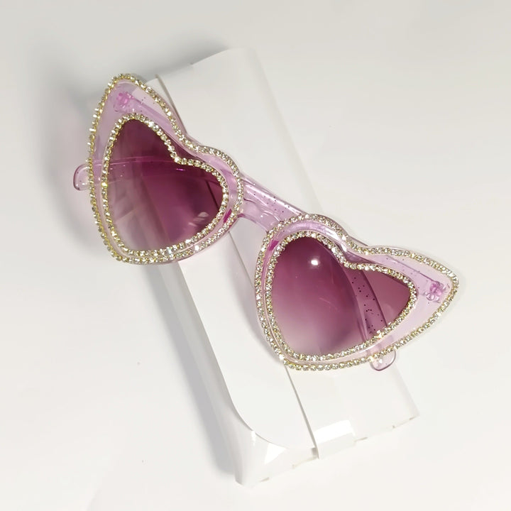 Gradient lens heart sunglasses for women, with glamorous rhinestone accents & UV protection.