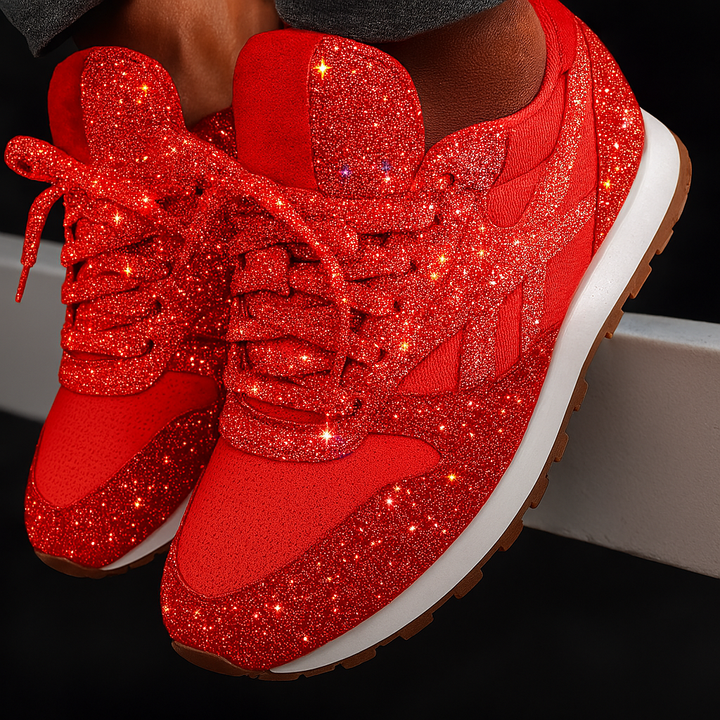 Women's glitter chunky platform sneakers in bold style, perfect for streetwear & fashion. Trendy lace-up casual footwear.