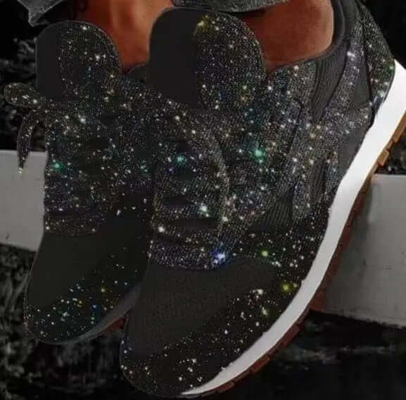 Women's glitter chunky platform trainers, stylish & height-boosting casual sneakers.
