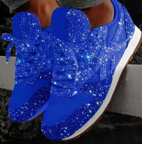 Trendy women's chunky platform trainers with sparkling glitter finish for a fashion statement.