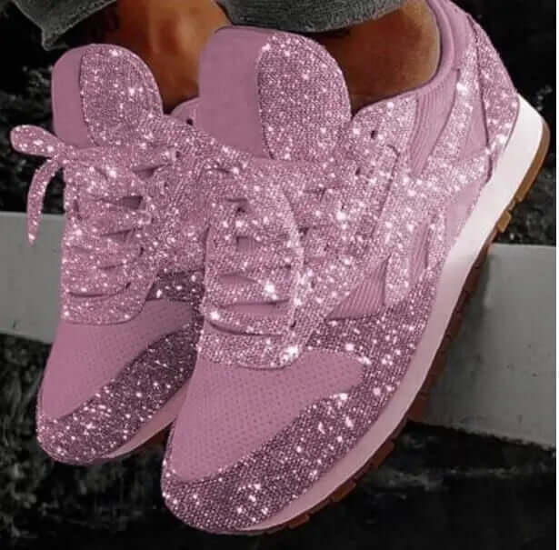 Comfortable women's glitter platform sneakers; perfect casual footwear for a trendy look.