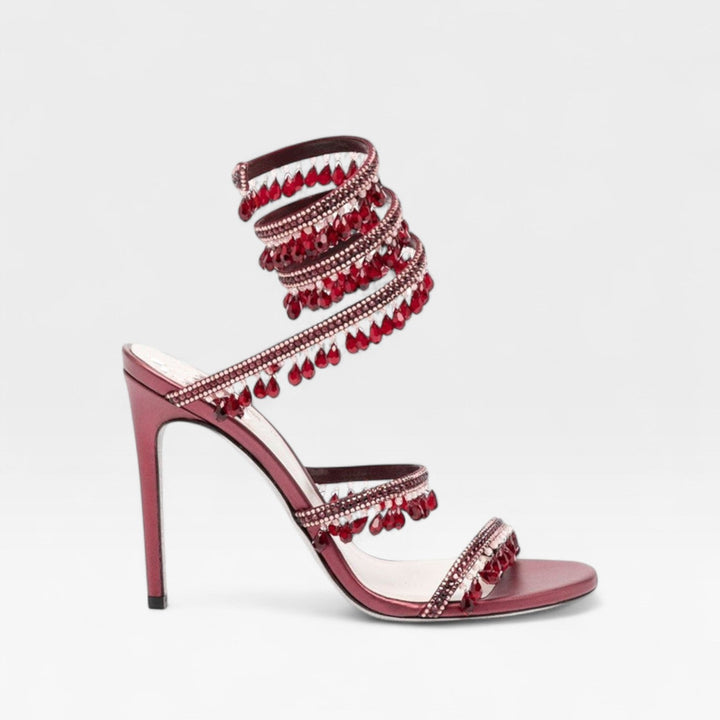 Bridal gold block heels for women, featuring a stunning crystal-embellished strappy design.