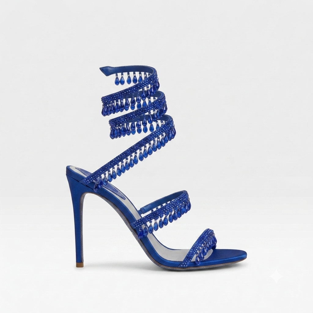 Gold crystal-embellished block heels, women's formal sandals for evening, party, or wedding.