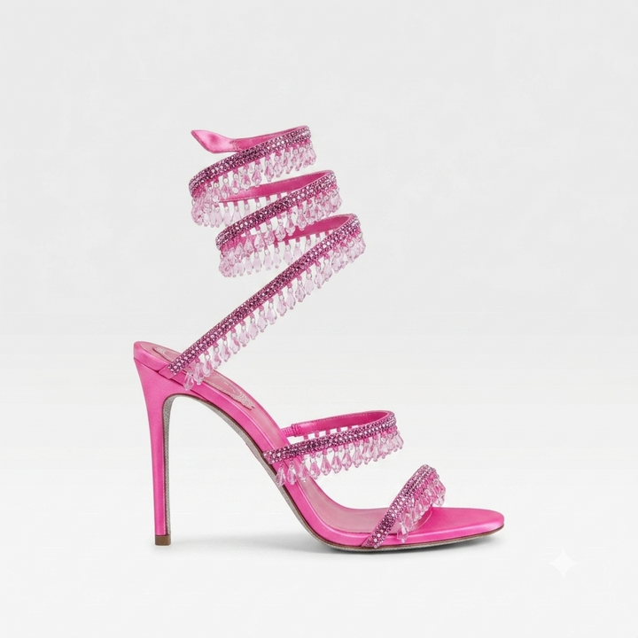Women's gold block heels with sparkling crystals, perfect for weddings and elegant events.